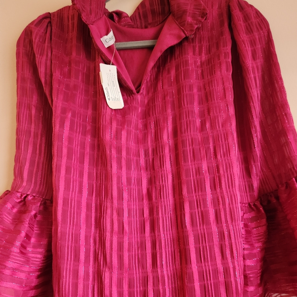 Calvin Klein Womens Metallic Bell Sleeve Shift Dress Pink Size 14 - Picture 6 of 9